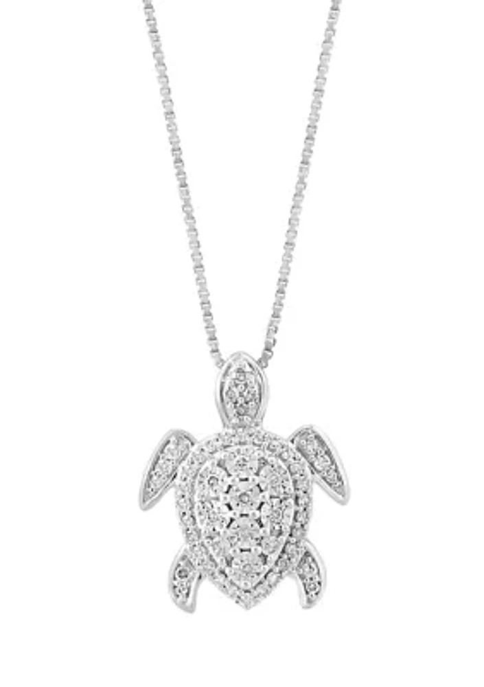 1/5 c.t t.w. Miracle Set Diamond Turtle Pendant Necklace in Sterling Silver
