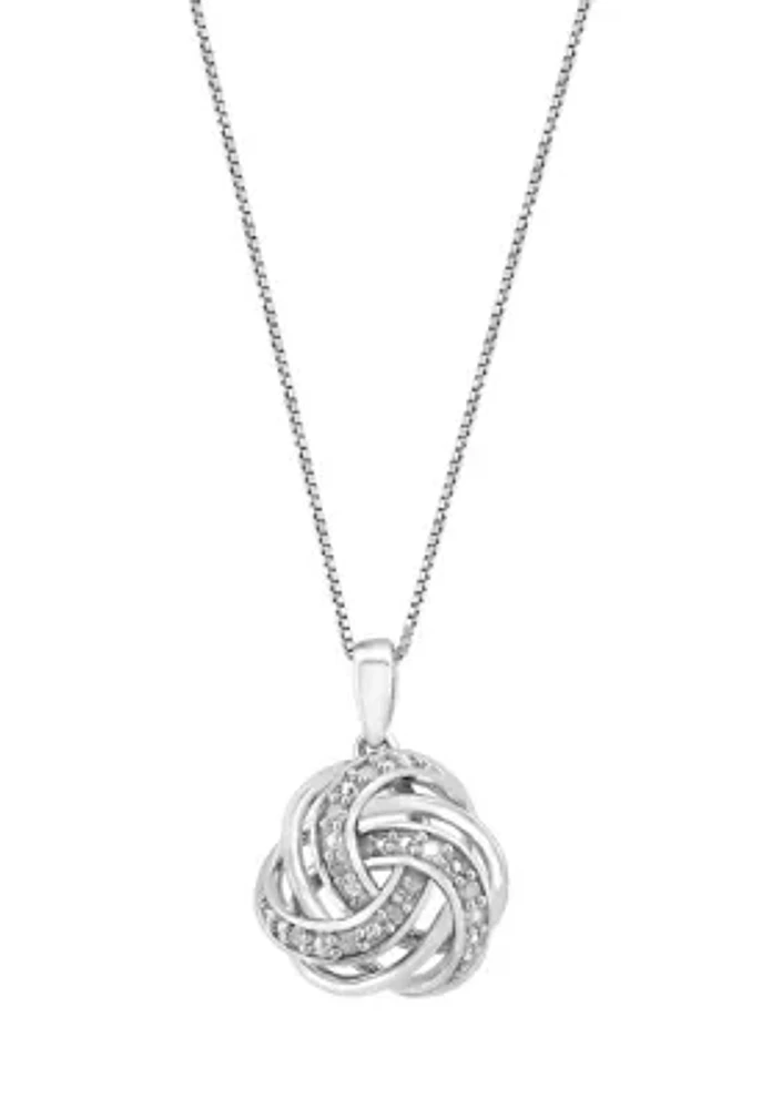 Sterling Silver Diamond Love Knot Pendant Necklace