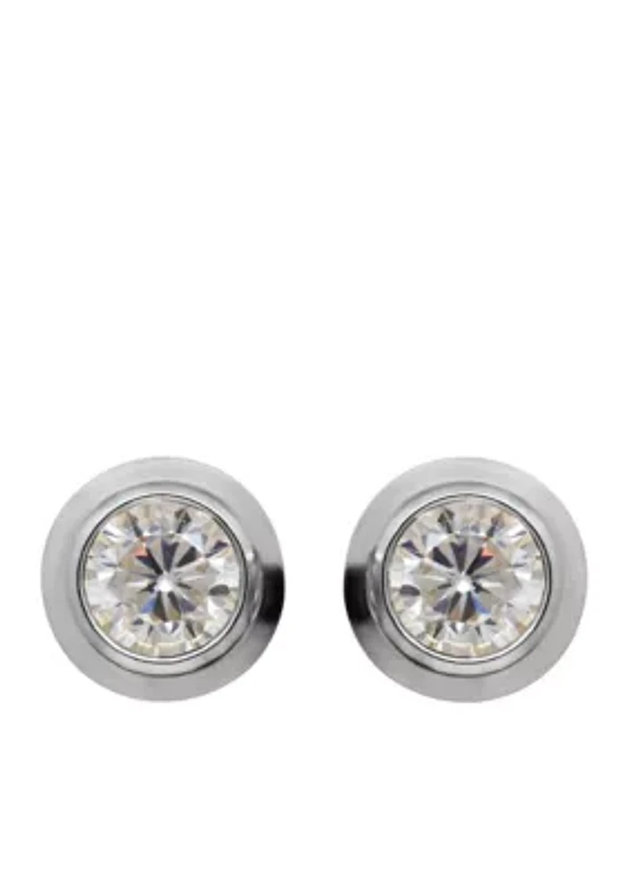 Created White Sapphire Bezel Earrings