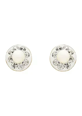 Kids Pearl and Crystal Stud Earrings in 14K Yellow Gold