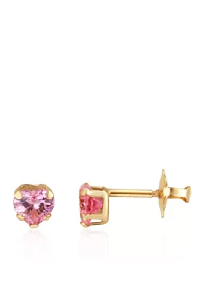 Cubic Zirconia Baby Stud Earrings 14K Yellow Gold