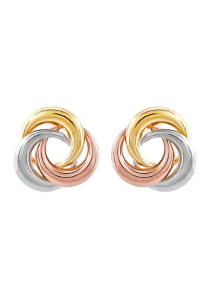 Love Knot Stud Earrings in 14K Tri-Tone Gold