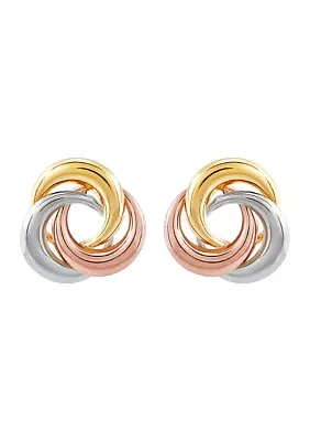 Love Knot Stud Earrings in 14K Tri-Tone Gold