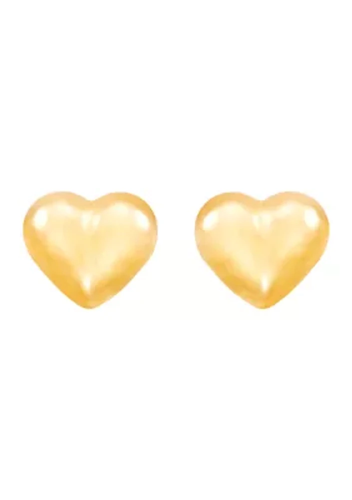 Kids Puff Heart Stud Earrings in 14K Yellow Gold