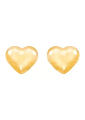 Kids Puff Heart Stud Earrings in 14K Yellow Gold