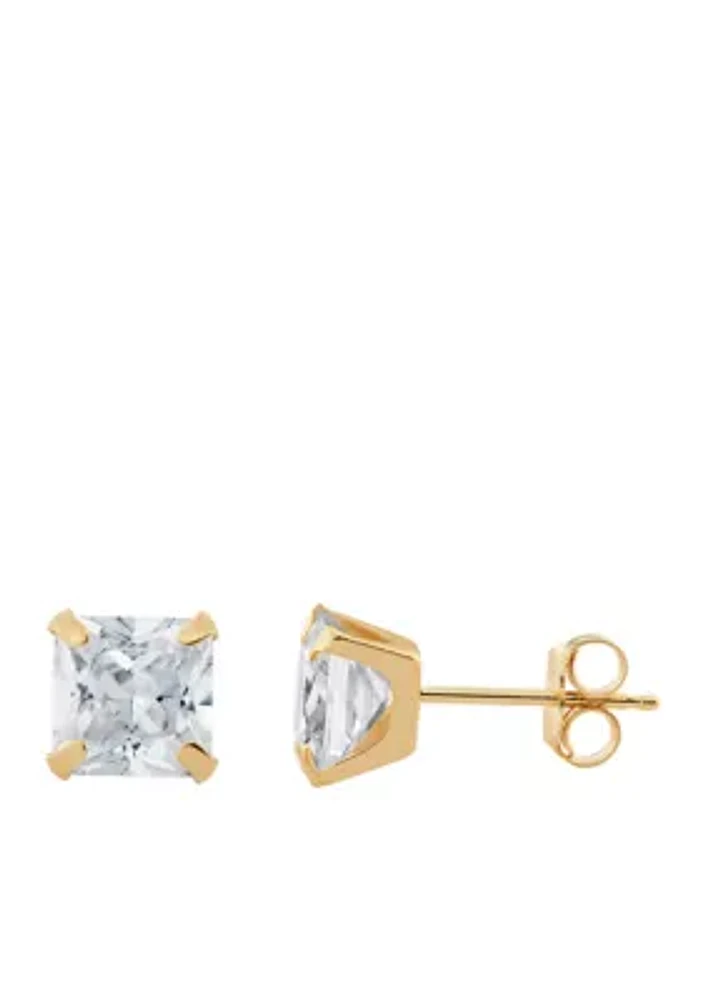 Created White Sapphire Square Earrings 10k Yellow Gold