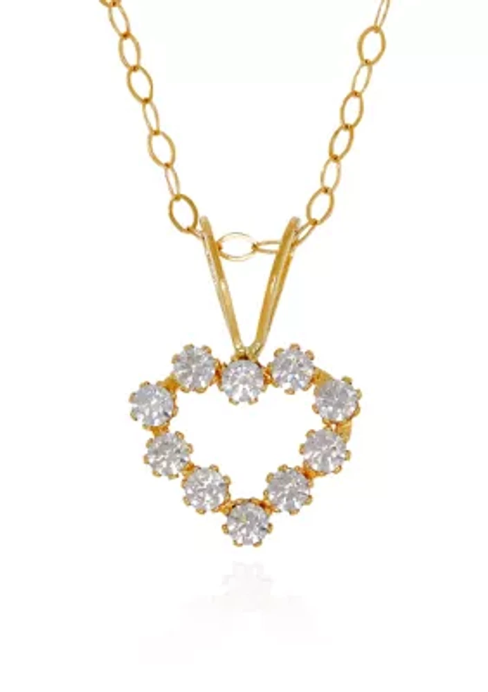 Kids Cubic Zirconia Heart Pendant Necklace in 14K Yellow Gold