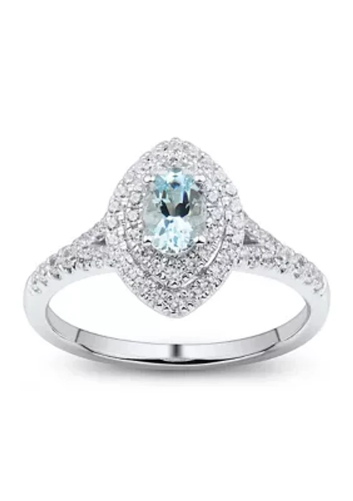 1/3 ct. t.w. Diamond and Aquamarine Ring in 14K White Gold