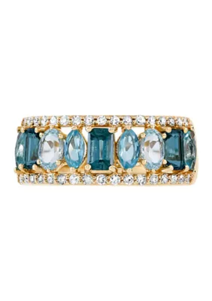 2.35 ct. t.w. Multi Blue Topaz and 1/4 ct. t.w. Diamond Band Ring in 10K Yellow Gold