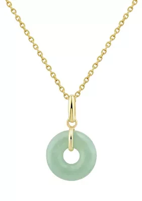 Circle Natural Jade Pendant Necklace with 18" Rope Chain in 10K Yellow Gold