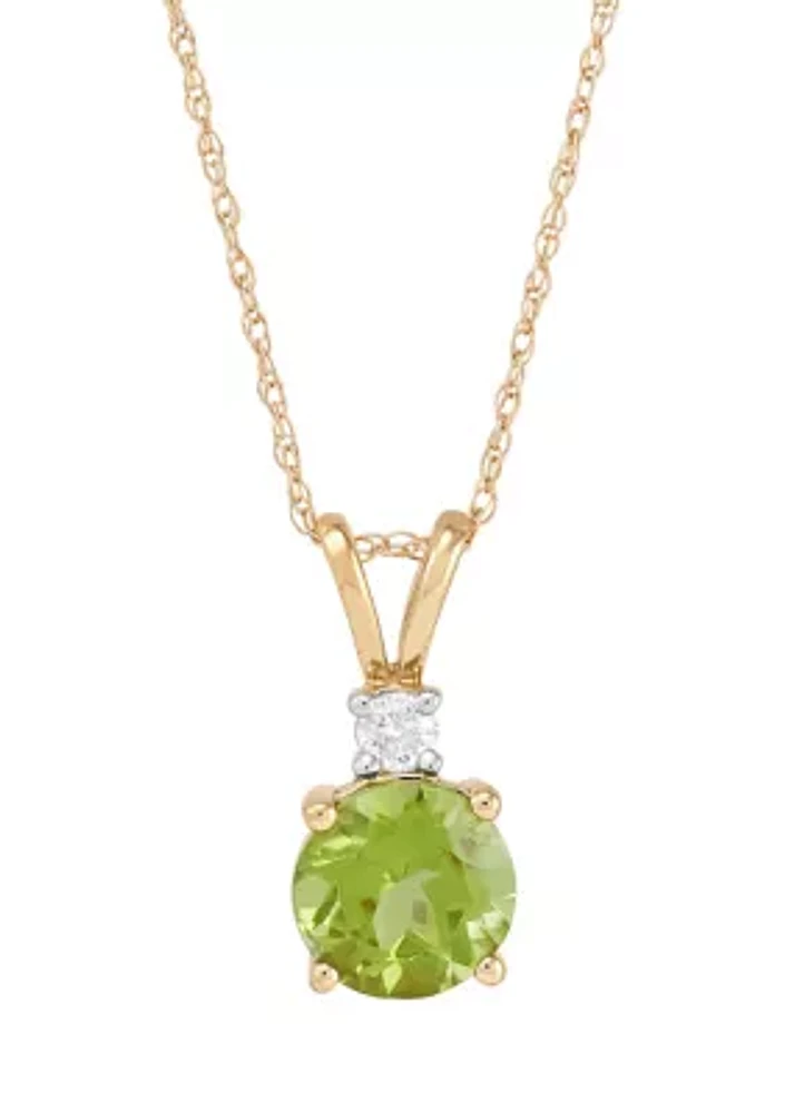 1/10 ct. t.w. Diamond and Peridot Pendant Necklace with 18" Rope Chain in 10K Yellow Gold