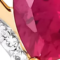 Lab Grown Ruby and White Sapphire Heart Pendant with 18" Cable Chain in Gold Over Sterling Silver