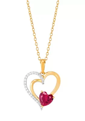Lab Grown Ruby and White Sapphire Heart Pendant with 18" Cable Chain in Gold Over Sterling Silver
