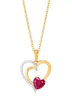 Lab Grown Ruby and White Sapphire Heart Pendant with 18" Cable Chain in Gold Over Sterling Silver