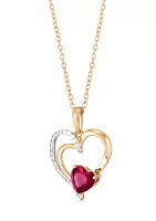 Lab Grown Ruby and White Sapphire Heart Pendant with 18" Cable Chain in Gold Over Sterling Silver