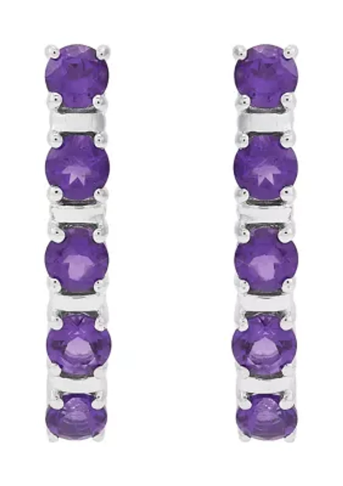 Amethyst Hoop Earrings in Sterling Silver