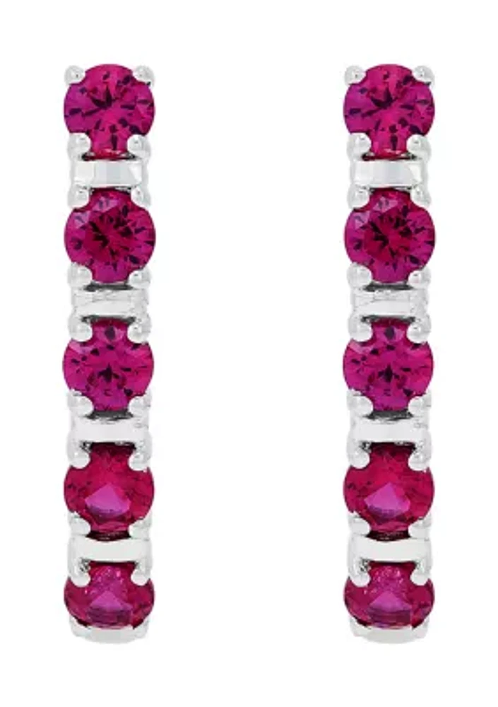 Lab Created Ruby Hoop Earrings in Sterling SIiver
