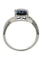 Lab Created Sapphire and White Sapphire Earring, Ring, and Necklace Set in Sterling Silver