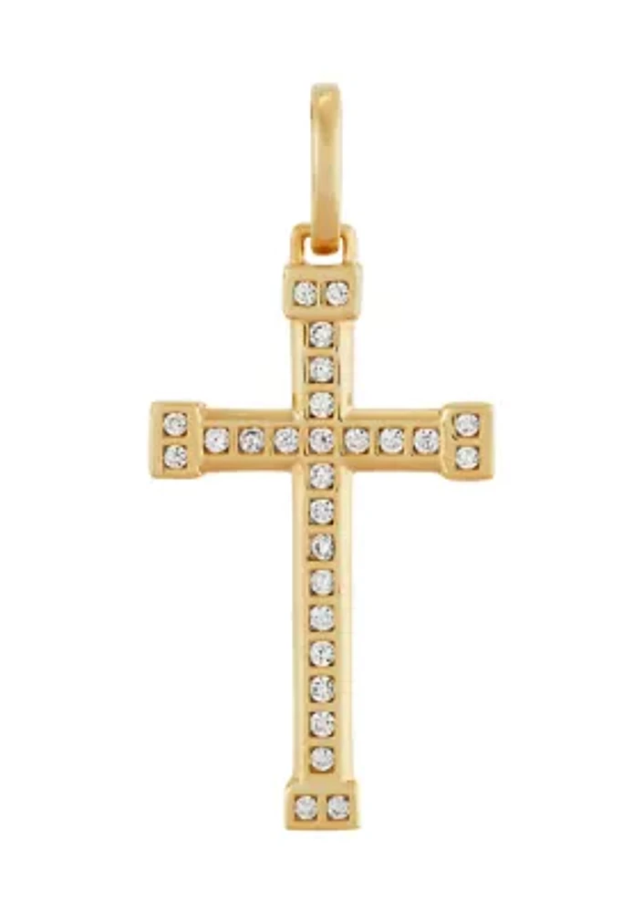 1/4 ct. t.w. Lab Created Diamond Gents Cross Pendant Necklace with 18" Curb Chain in 10K Yellow Gold