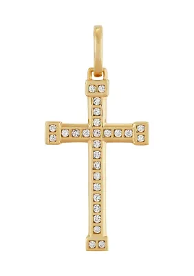 1/4 ct. t.w. Lab Created Diamond Gents Cross Pendant Necklace with 18" Curb Chain in 10K Yellow Gold