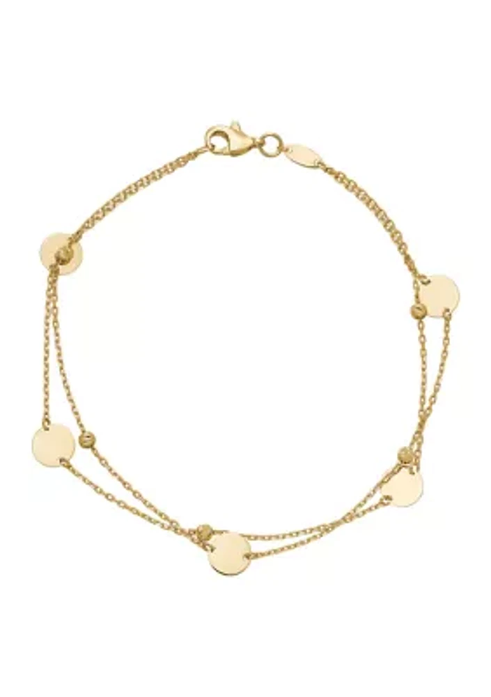 Double Row Tin Cup and Bead Bracelet in 14K Yellow Gold