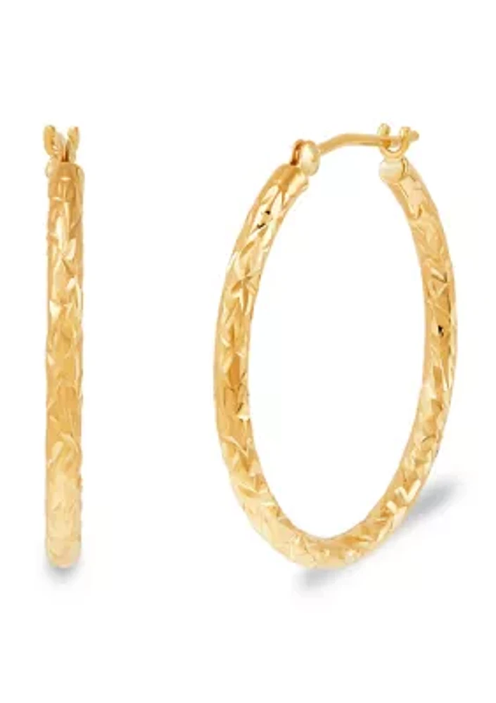 Crystal Cut Tube Hoop Earrings in 14K Yellow Gold