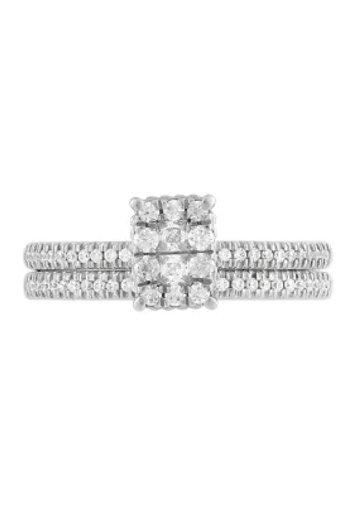1/2 ct. t.w. Diamond Princess Bridal Ring Set in 10K White Gold