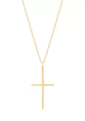 Thin Cross Pendant with 18" Rope Chain in 10K Yellow Gold