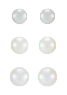 Button White Pearl Stud Earrings in Sterling Silver - Set of 3