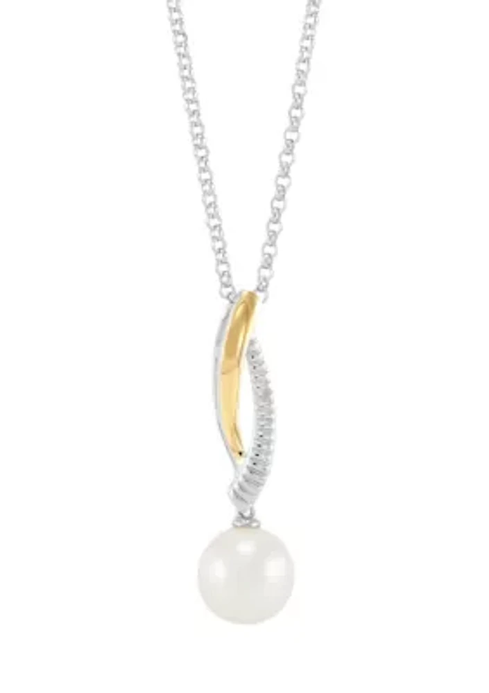 Freshwater Pearl Pendant Necklace with 18 Rolo Chain in Sterling Silver & 10K Yellow Gold