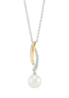 Freshwater Pearl Pendant Necklace with 18 Rolo Chain in Sterling Silver & 10K Yellow Gold