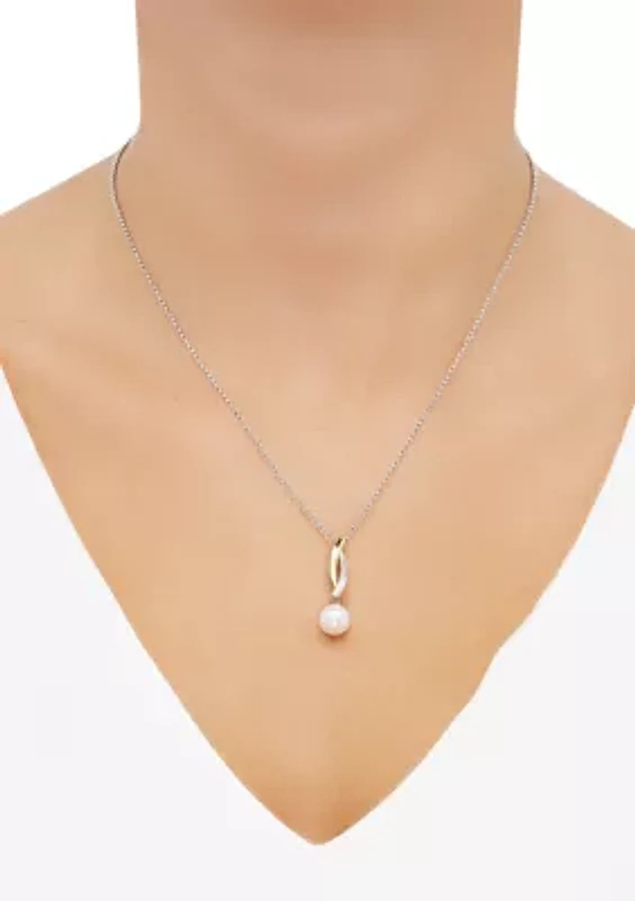 Freshwater Pearl Pendant Necklace with 18 Rolo Chain in Sterling Silver & 10K Yellow Gold