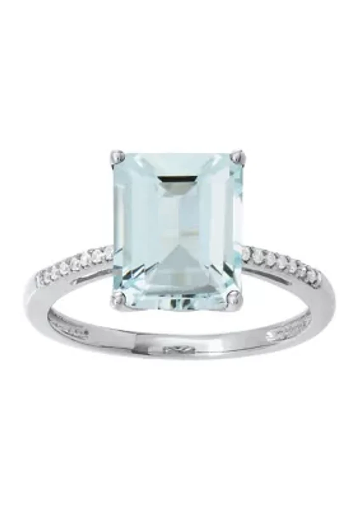 1/10 ct. t.w. Diamond and Aqua Ring in 10K White Gold