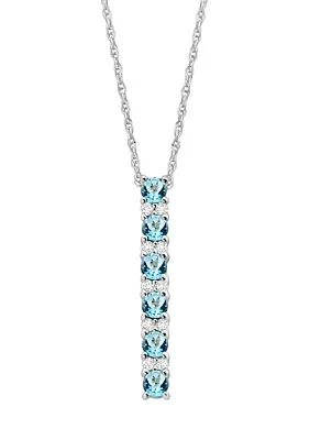 Swiss Blue Topaz and Created White Sapphire Necklace in Sterling Silver with 18" Cable Chain