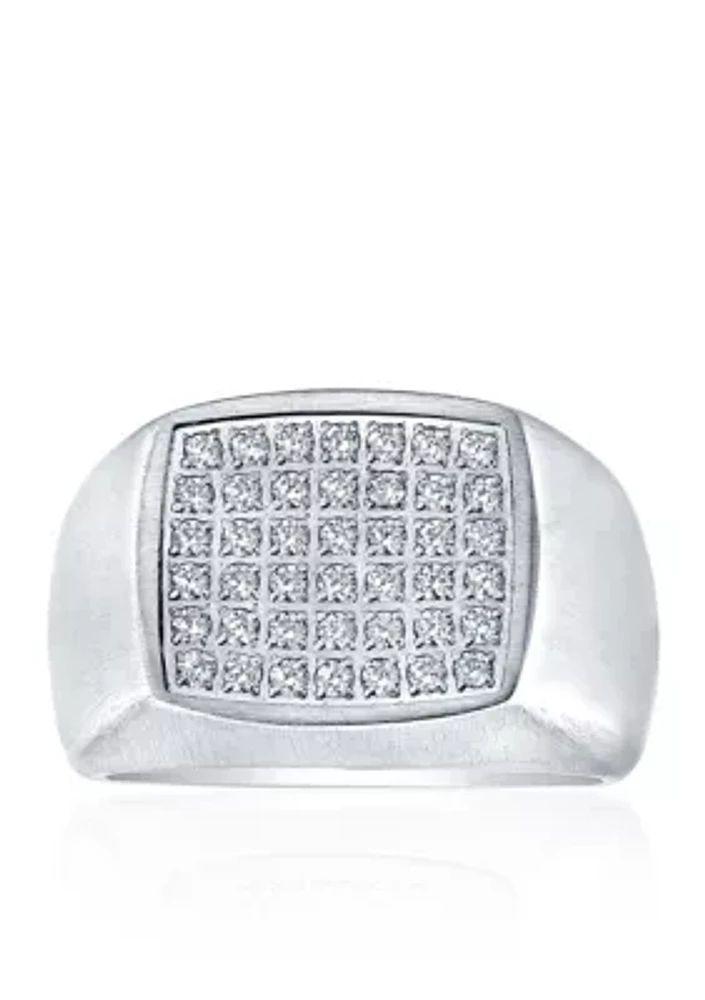 Polished Square Cubic Zirconia Ring in Stainless Steel