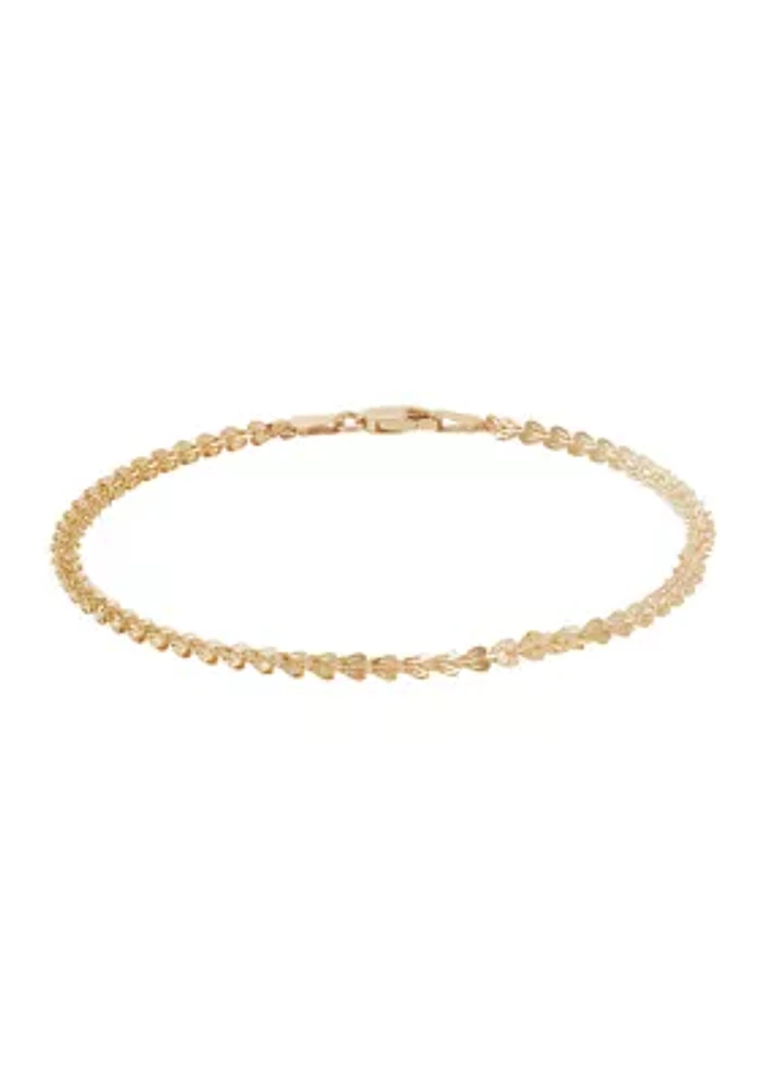 Solid Foldover Heart Bracelet in 10K Yellow Gold