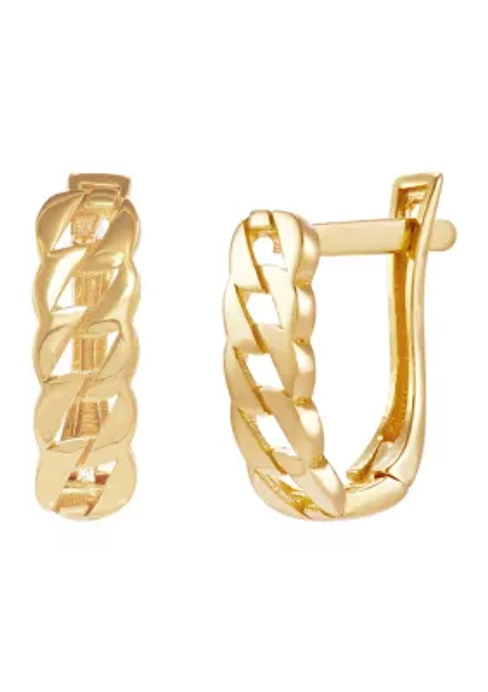 Curb Design Hoop Earrings in 10K Yellow Gold
