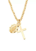 Virgin Mary and Cross and Beads Necklace in in 10K Yellow Gold