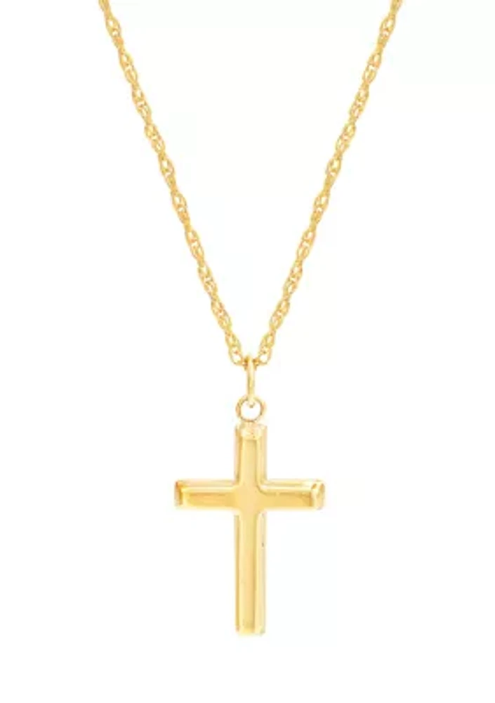 Small Cross Pendant Necklace with 18" Rope Chain in 10K Yellow Gold