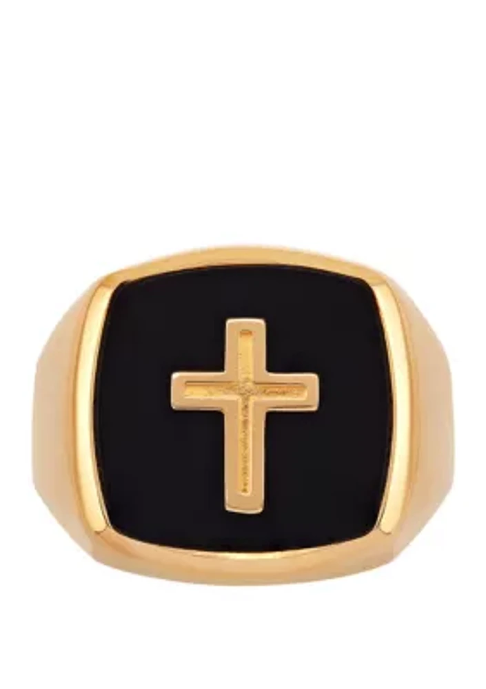 Cross Onyx Ring in 10k Yellow Gold