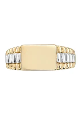 Rectangle Signet Ring in 10K Two Tone Gold