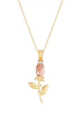 Rose Peandant with 18" Rope Chain in 10K Yellow and White Gold