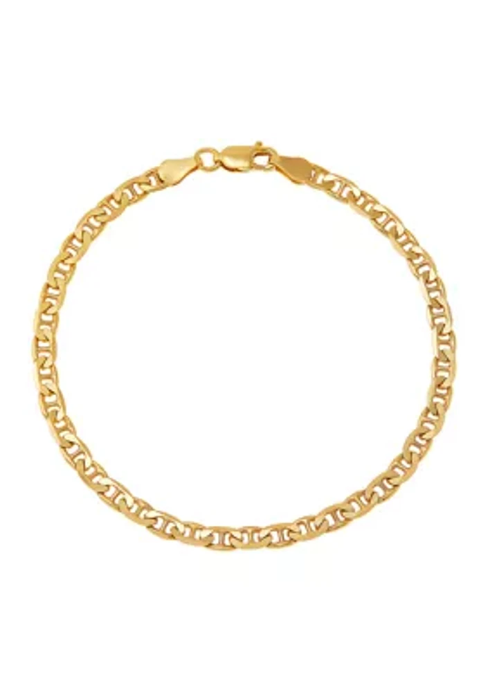 3.5 Millimeter Solid Mariner Chain Bracelet in Gold Over Sterling Silver