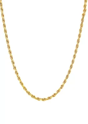 2.2 Millimeter Solid Rope Chain Necklace in Gold Over Sterling Silver