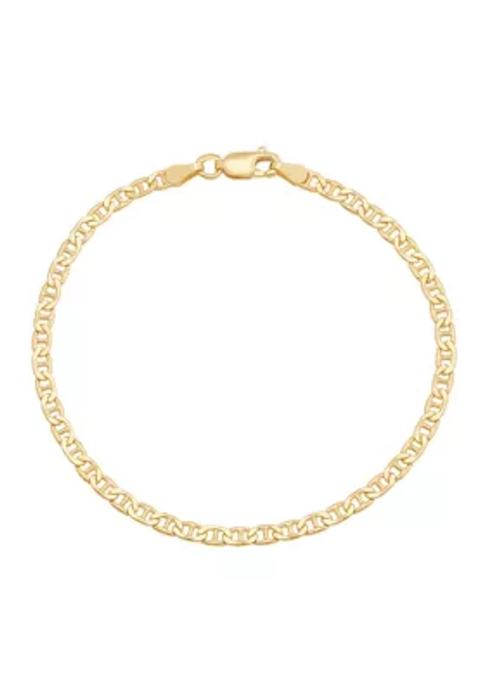 2.9 Millimeter Solid Flat Mariner Chain Bracelet in Gold Over Sterling Silver