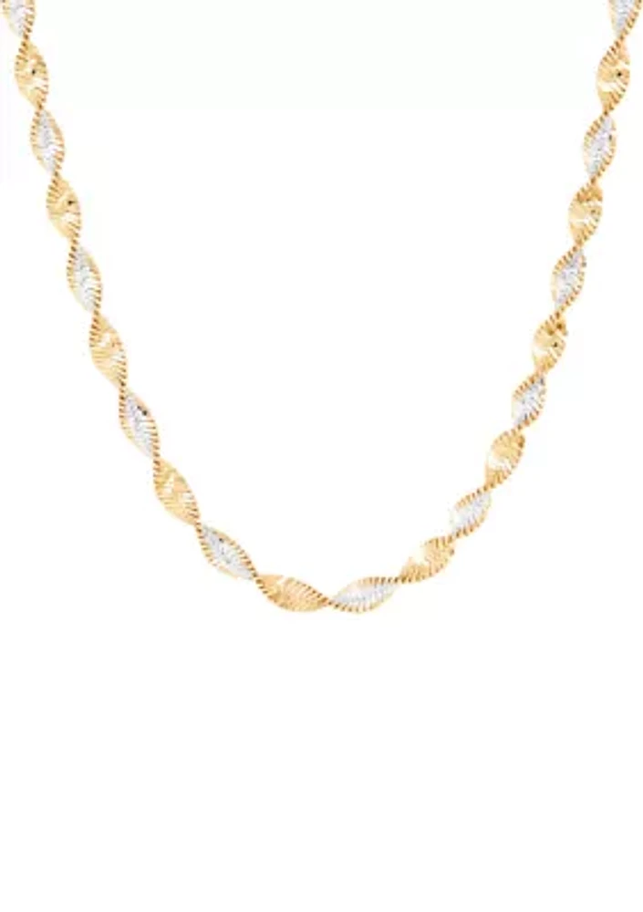 Solid Twisted Herringbone Chain Necklace in Gold Over Silver