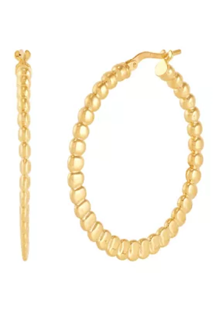 Hollow Beaded Hoop Earrings - Gold Over Silver