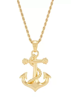 Anchor Pendant with 22" Rope Chain in Gold Over Sterling Silver