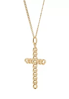 Curb Cross Pendant Necklace with Curb Chain in Sterling Silver