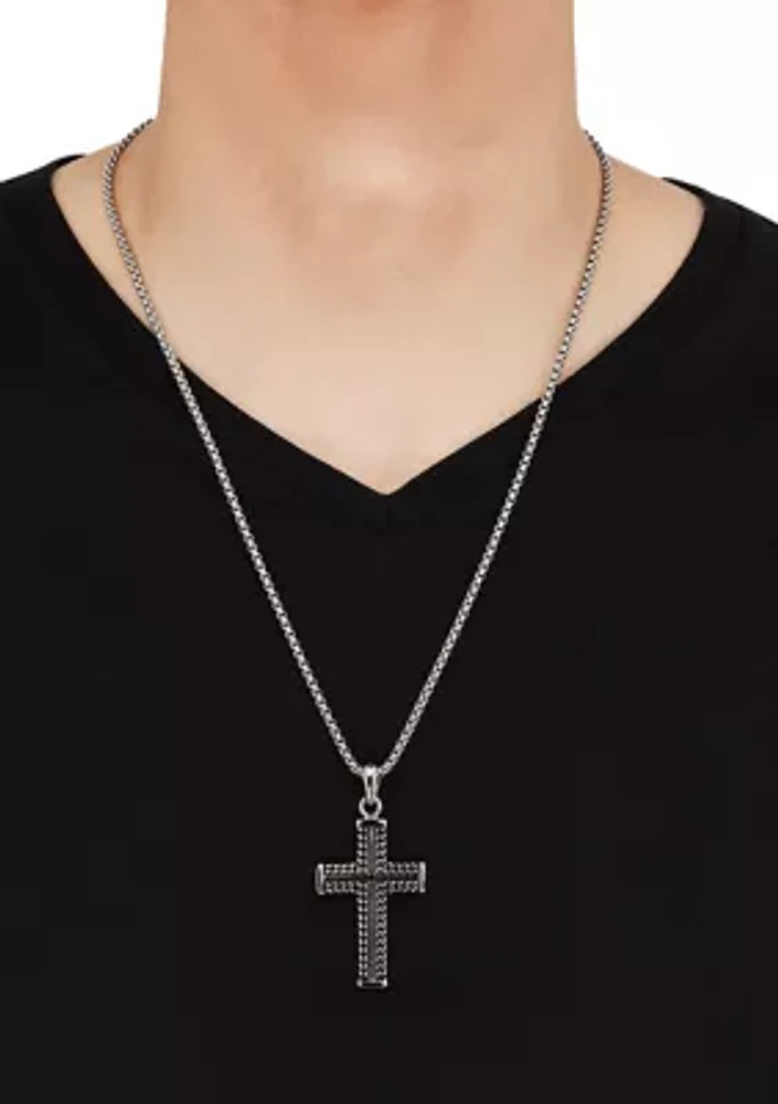 Cross Pendant Necklace with 24" Popcorn Chain in Stainless Steel